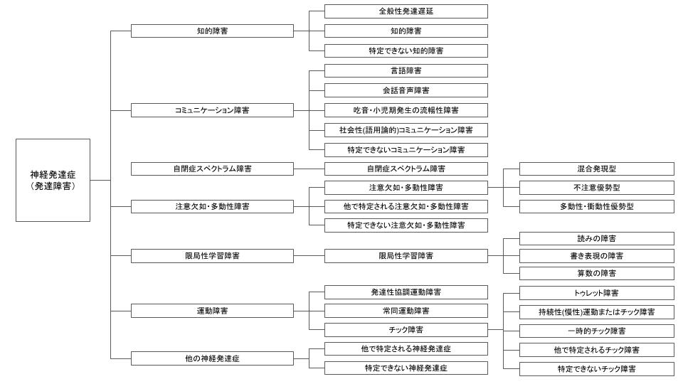 DSM-5に基づきKaienが作成した神経発達症の分類表